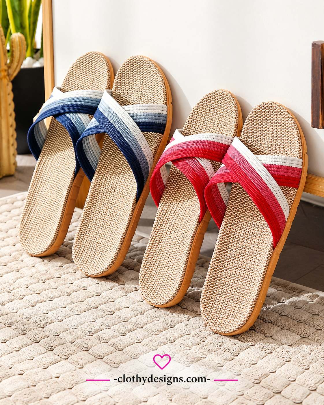 Women’s Linen House Slippers – Breathable Summer Indoor Slides with Anti-Slip Soles